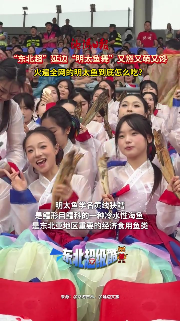 东北超现明太鱼舞,延边啦啦队场边晒美食元素 东北超现明太鱼舞,延边啦啦队场边晒美食元素